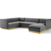 Sanguine 3 Piece Sectional Sofa in Channel Tufted Gray Velvet