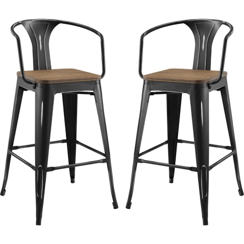 Promenade Arm Bar Stool in Black Metal & Bamboo (Set of 2)