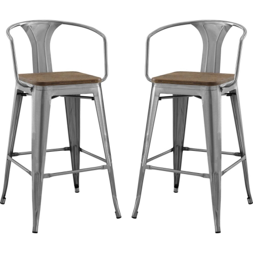 Promenade Arm Bar Stool in Gunmetal & Bamboo (Set of 2)