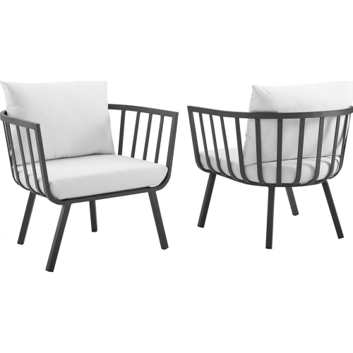 Riverside Outdoor Arm Chair in Gray Metal & White Fabric (Set of 2)