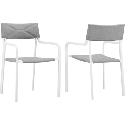 Raleigh Outdoor Arm Chair in White Metal & Gray Fabric (Set of 2)