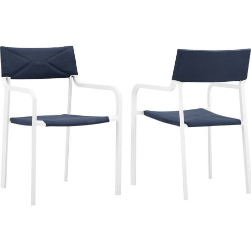 Raleigh Outdoor Arm Chair in White Metal & Navy Blue Fabric (Set of 2)