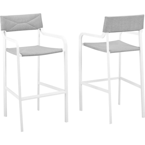 Raleigh Outdoor Bar Stool in White Metal & Gray Fabric (Set of 2)