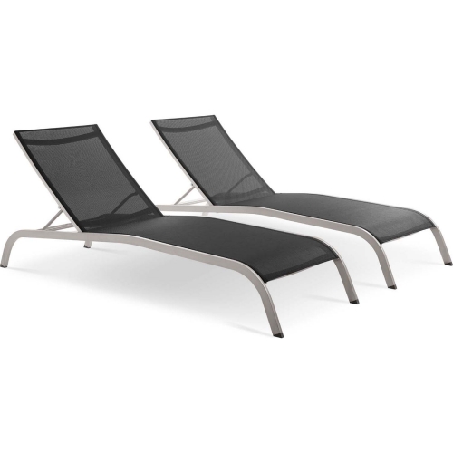 Savannah Outdoor Chaise Lounge in Black Mesh (Set of 2)