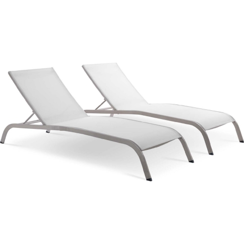 Savannah Outdoor Chaise Lounge in White Mesh (Set of 2)