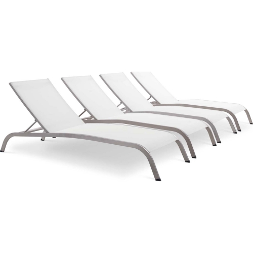 Savannah Outdoor Chaise Lounge in White Mesh (Set of 4)