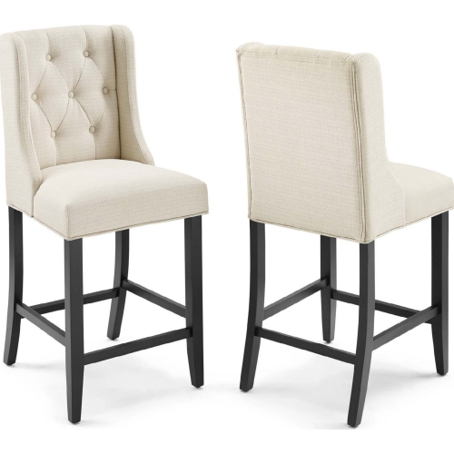 Baronet Counter Stool in Tufted Beige Fabric (Set of 2)