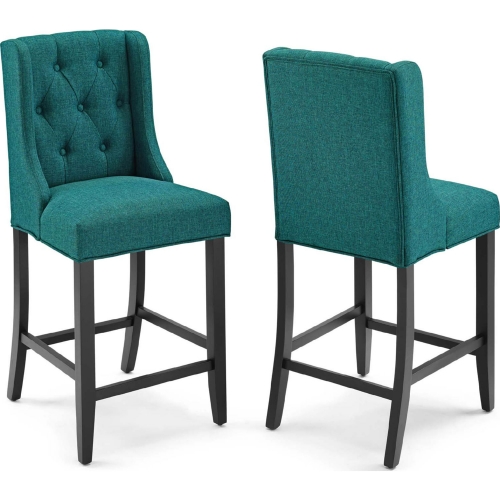 Baronet Counter Stool in Tufted Teal Fabric (Set of 2)