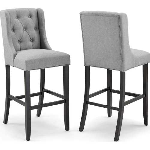 Baronet Bar Stool in Tufted Light Gray Fabric (Set of 2)