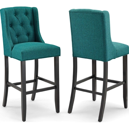 Baronet Bar Stool in Tufted Teal Blue Fabric (Set of 2)