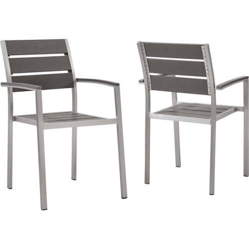 Shore Outdoor Dining Arm Chair in Gray Poly Wood & Metal (Set of 2)