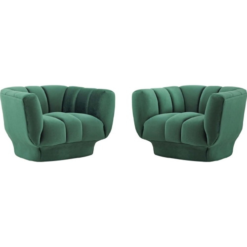 Entertain Arm Chair in Vertical Channel Tufted Green Velvet (Set of 2)