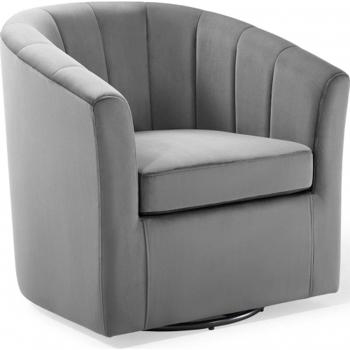 Prospect Swivel Arm Chair in Tufted Light Gray Velvet on Espresso Legs