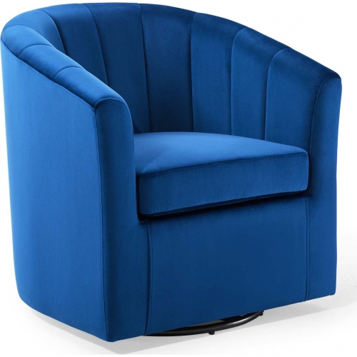 Prospect Swivel Arm Chair in Tufted Navy Blue Velvet on Espresso Legs