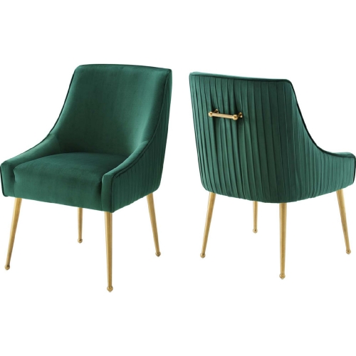 Discern Pleated Back Dining Chair in Green Velvet & Gold (Set of 2)