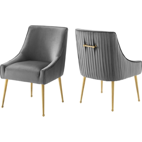 Discern Pleated Back Dining Chair in Gray Velvet & Gold (Set of 2)