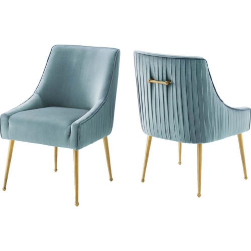 Discern Pleated Back Dining Chair in Light Blue Velvet & Gold (Set of 2)