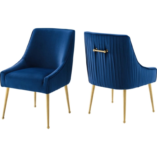 Discern Pleated Back Dining Chair in Navy Blue Velvet & Gold (Set of 2)