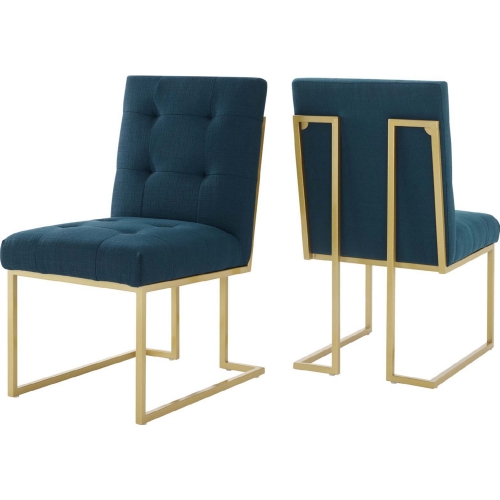 Privy Dining Chair in Azure Blue Fabric & Gold Stainless (set of 2)