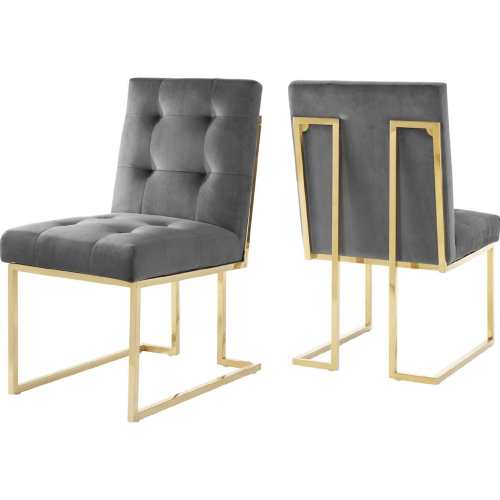 Privy Dining Chair in Charcoal Velvet & Gold Stainless (Set of 2)