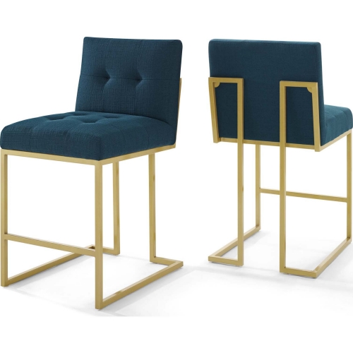 Privy Counter Stool in Azure Blue Fabric & Gold Stainless (set of 2)