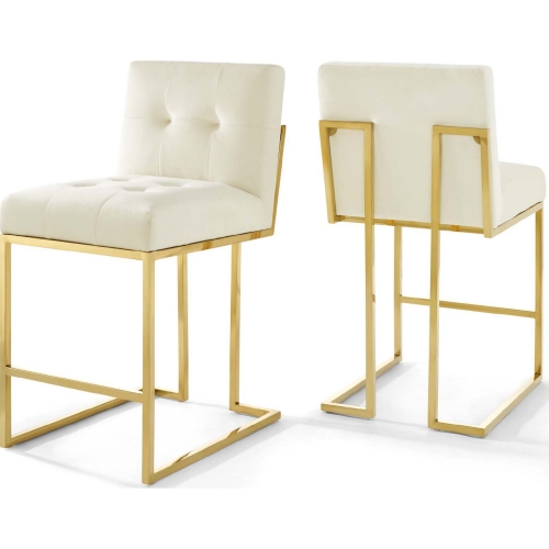 Privy Counter Stool in Ivory Velvet & Gold Stainless (Set of 2)