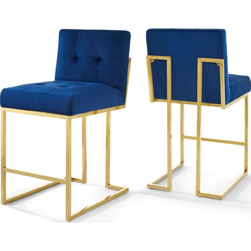 Privy Counter Stool in Navy Blue Velvet & Gold Stainless (Set of 2)