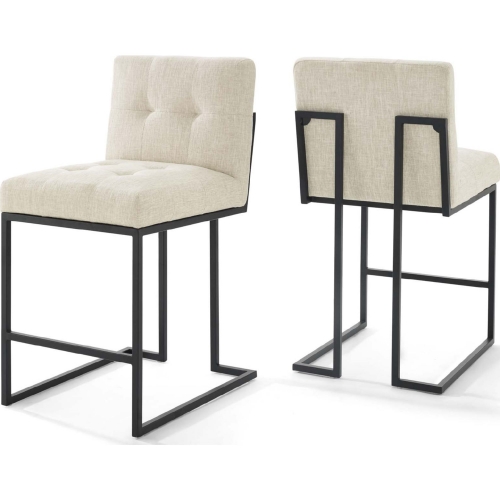 Privy Counter Stool in Beige Fabric & Black Stainless (Set of 2)