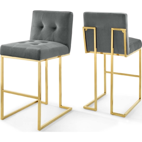 Privy Bar Stool in Tufted Charcoal Gray Velvet & Gold Stainless (Set of 2)