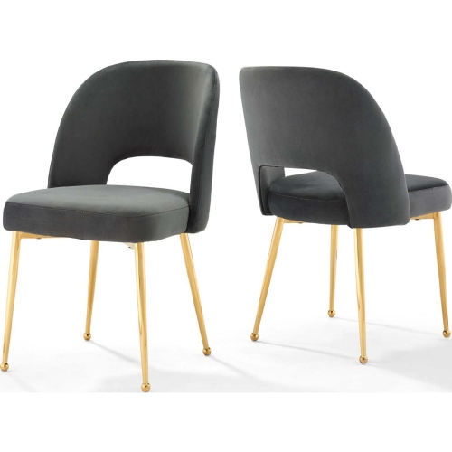 Rouse Dining Chair in Charcoal Gray Velvet & Gold Metal (Set of 2)