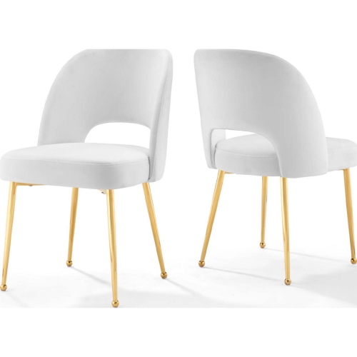 Rouse Dining Chair in White Velvet & Gold Metal (Set of 2)