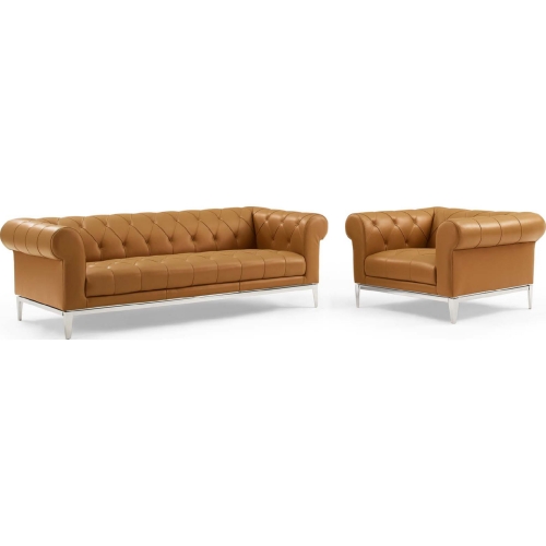 Idyll Sofa & Arm Chair in Tufted Tan Leather