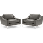 Harness Arm Chair in Gray Leather & Stainless Steel (Set of 2)