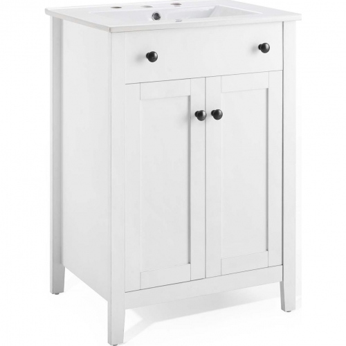 Nantucket 24" Bathroom Vanity in White w/ White Ceramic Sink