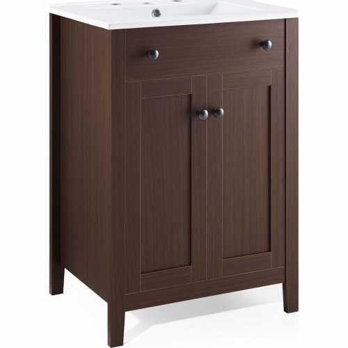 Nantucket 24" Bathroom Vanity in Walnut w/ White Ceramic Sink