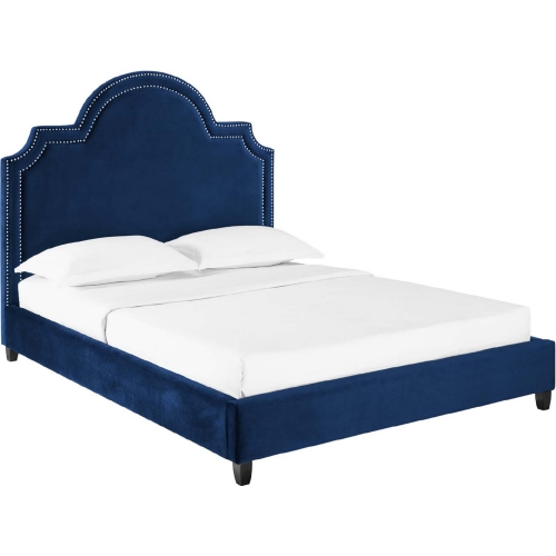 Primrose Queen Platform Bed in Navy Blue Performance Velvet