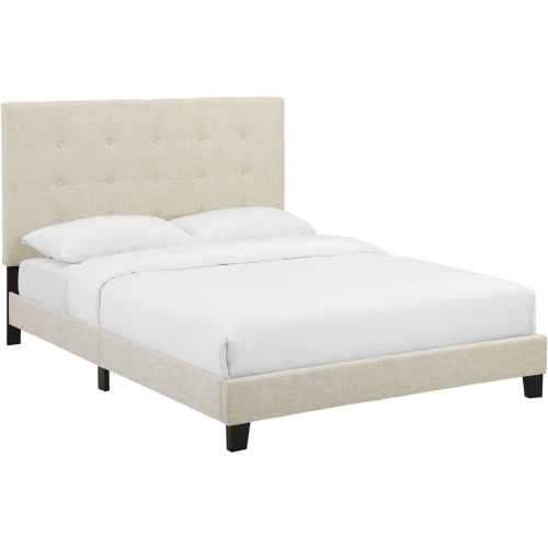 Melanie Full Platform Bed in Tufted Beige Fabric