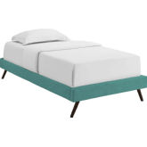 Loryn Twin Bed Frame w/ Round Splayed Legs in Teal Fabric