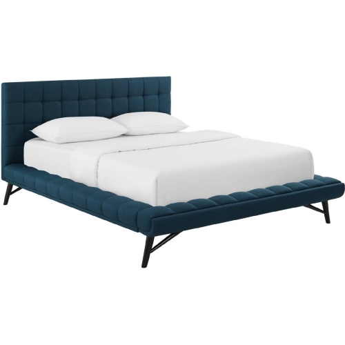 Julia Queen Platform Bed in Biscuit Tufted Teal Velvet