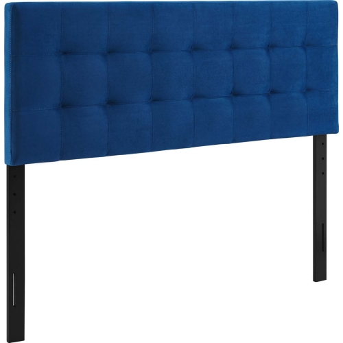 Lily Queen Headboard in Biscuit Tufted Navy Blue Velvet