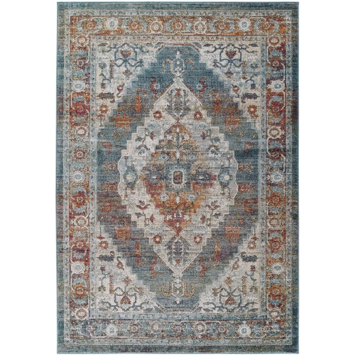 Tribute Camellia Distressed Vintage Floral Medallion 5 x 8 Area Rug in Multicolor