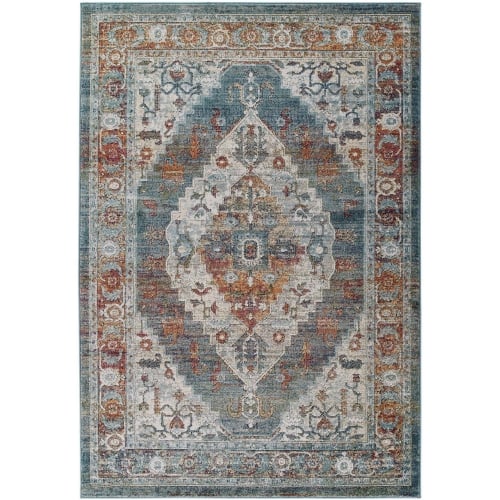 Tribute Camellia Distressed Vintage Floral Medallion 8 x 10 Area Rug in Multicolor