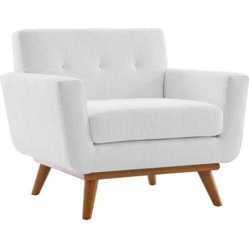 Engage Accent Chair in Tufted White Fabric & Wood