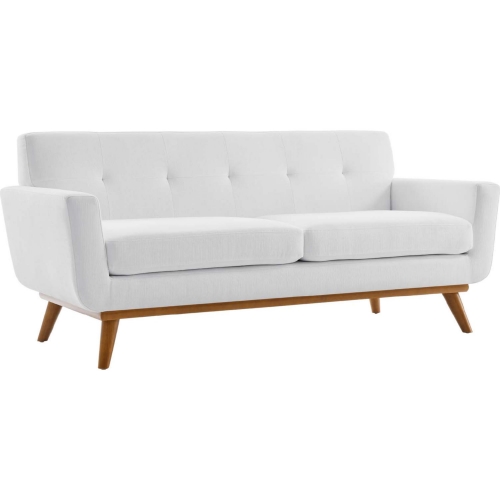 Engage Loveseat in Tufted White Fabric & Wood