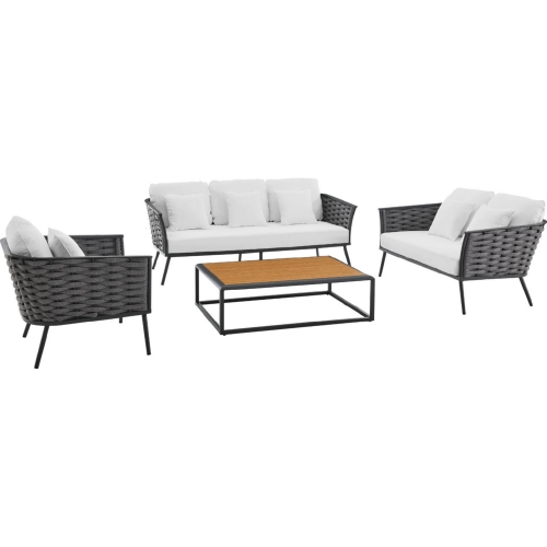 Stance 4 Piece Outdoor Sofa Set in Gray Metal & White Fabric