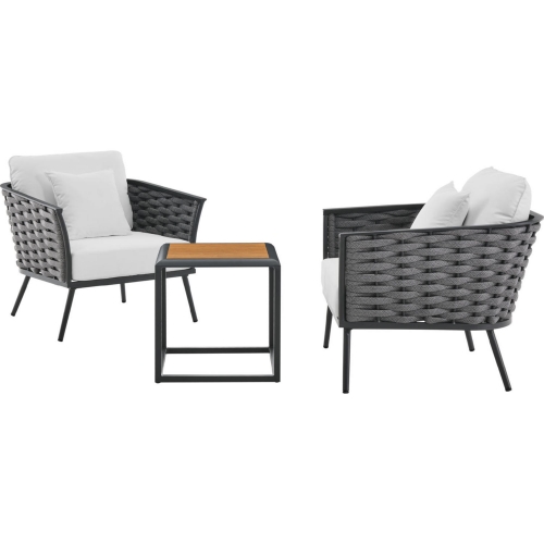 Stance Outdoor Arm Chair Set in Gray Metal & White Fabric