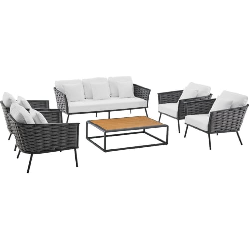 Stance 6 Piece Outdoor Sofa Set in Gray Metal & White Fabric