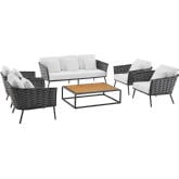 Stance 6 Piece Outdoor Sofa Set in Gray Metal & White Fabric