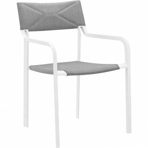 Raleigh Outdoor Dining Arm Chair in White Metal & Gray Fabric