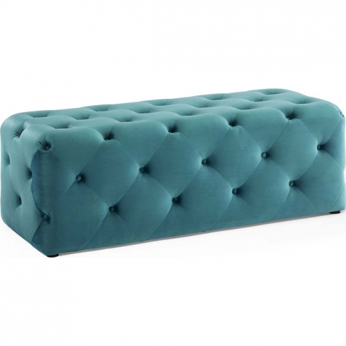 Amour 48" Entryway Bench in Tufted Button Sea BLue Velvet